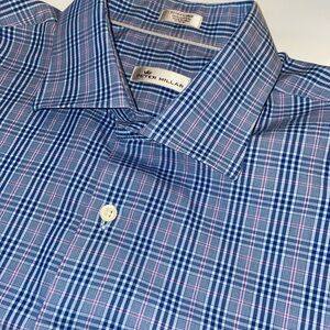 Peter Millar‎ Blue and White Casual Button Down Shirt Classic Plaid